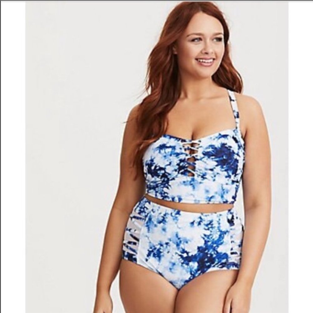Torrid Blue Tie Dye Lattice Bikini